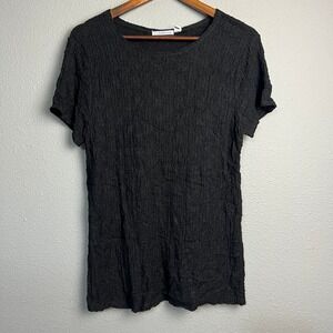 Croft & Barrow Women's Black Gauze Textured Whimsigoth Knit Short Sleeve Top - L